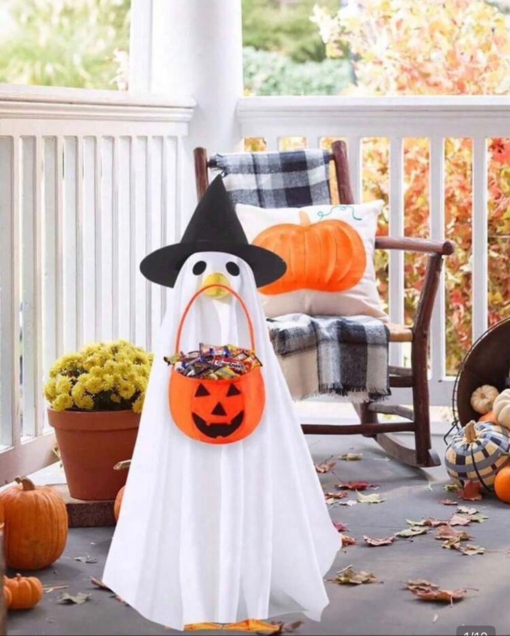 Porch Goose Outfits Halloween Ghost Costume Lawn Goose Clothes Witch Hat 23"